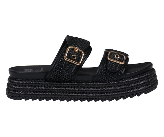 Lorena Black Woven Double Band Slide Platform Sandals