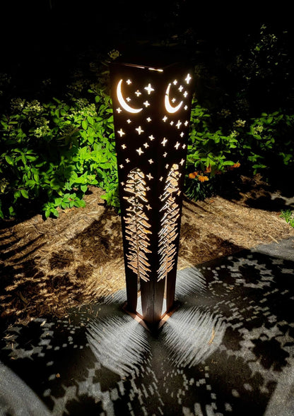 4-Sided Night Sky Pine Tree Solar Pillar - Steel
