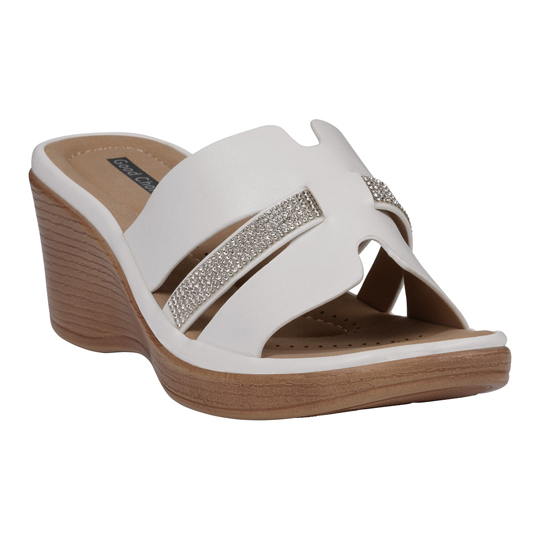 Women's Frances White Embellished Wedge Sandals