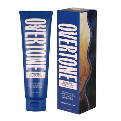 Overtone Indigo Iris Hair Mask Semi-Permanent Hair Dye & Color Conditioner Blue for Brown & Blonde Hair - New