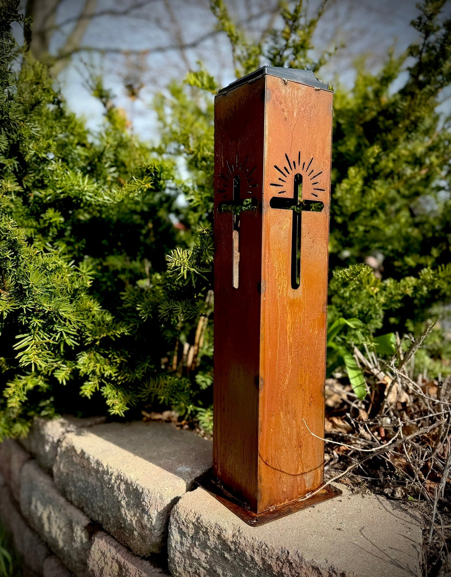 Eternal Light Solar Pillar - Steel Cross