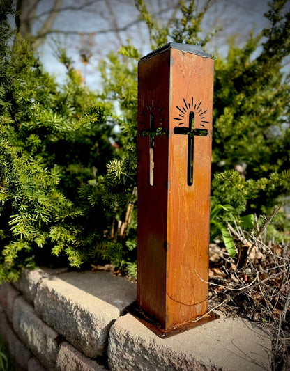 Eternal Light Solar Pillar - Steel Cross