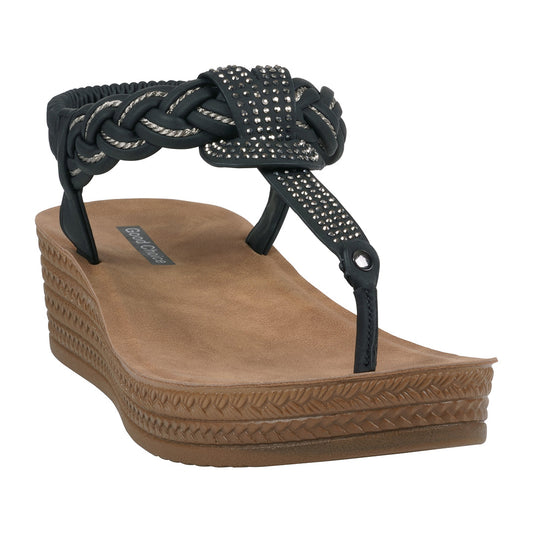 Women's Ivana Black Embellished Cross Strap Wedge Sandals