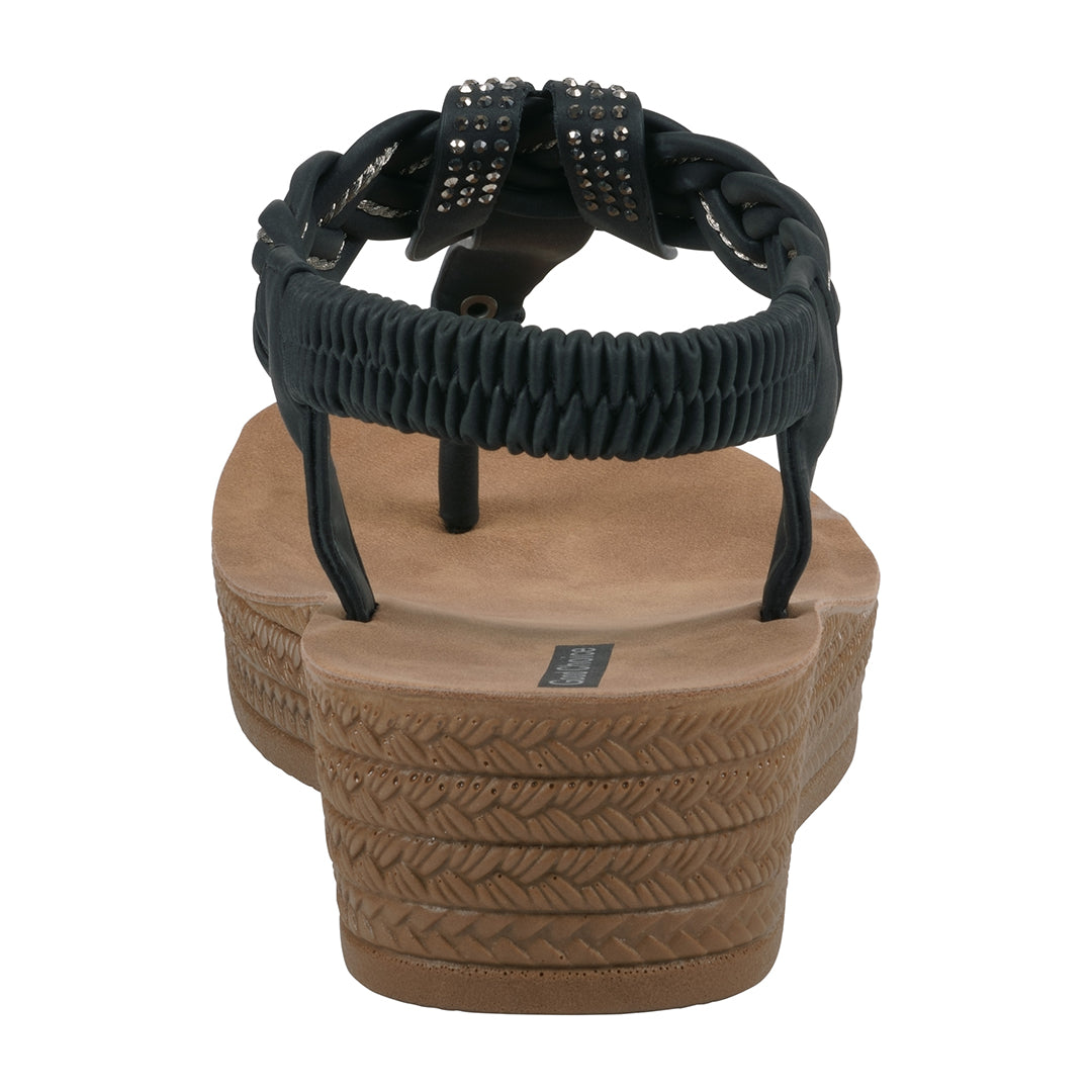 Women's Ivana Black Embellished Cross Strap Wedge Sandals