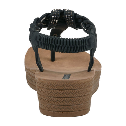 Women's Ivana Black Embellished Cross Strap Wedge Sandals