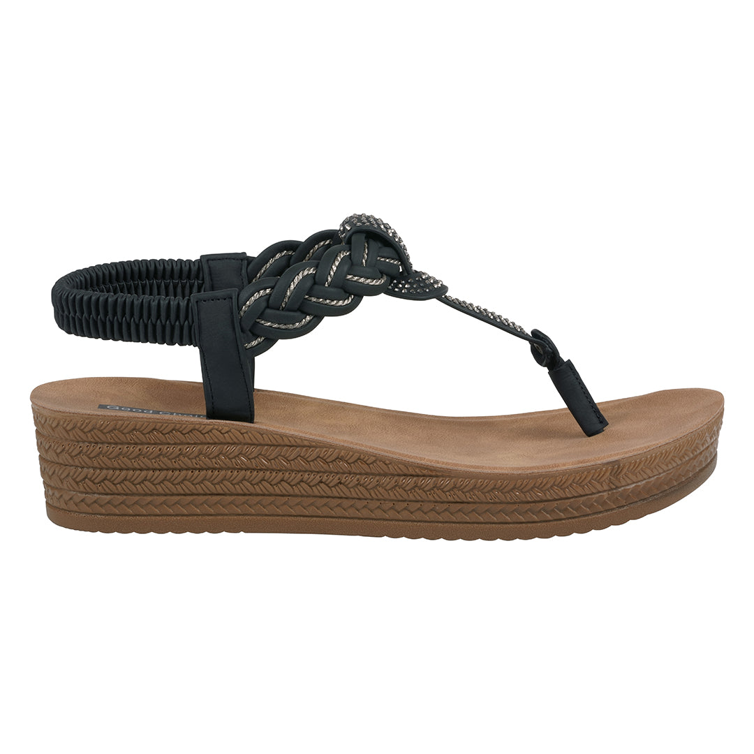 Women's Ivana Black Embellished Cross Strap Wedge Sandals