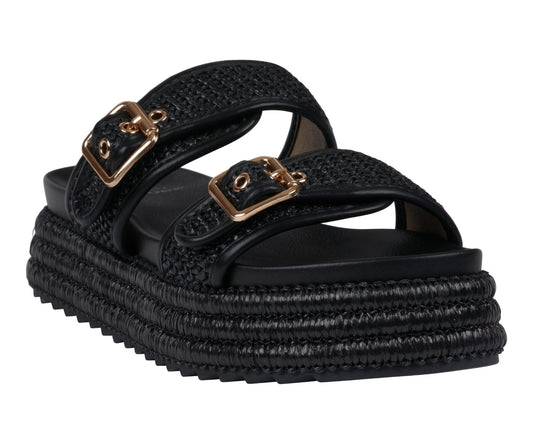 Lorena Black Woven Double Band Slide Platform Sandals