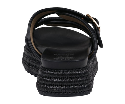 Lorena Black Woven Double Band Slide Platform Sandals