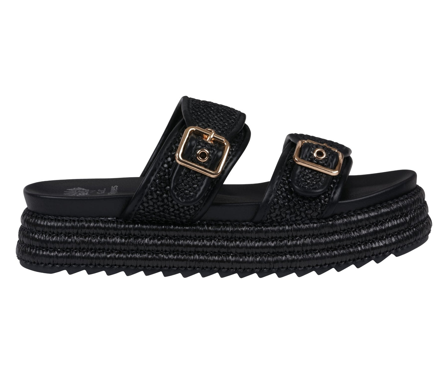 Lorena Black Woven Double Band Slide Platform Sandals