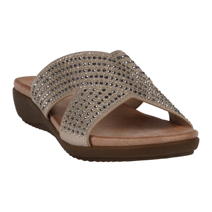 Women's Sharlene Gold Embellished Cross-Strap Flat Sandals