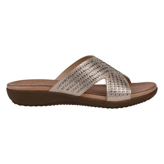 Women's Sharlene Gold Embellished Cross-Strap Flat Sandals