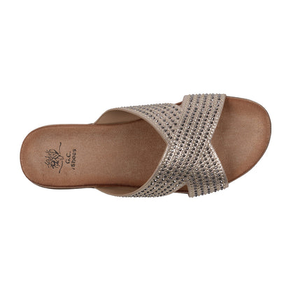 Women's Sharlene Gold Embellished Cross-Strap Flat Sandals