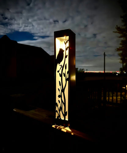 Cardinal at Dusk Luminary Pillar w/ Solar Cap | Steel