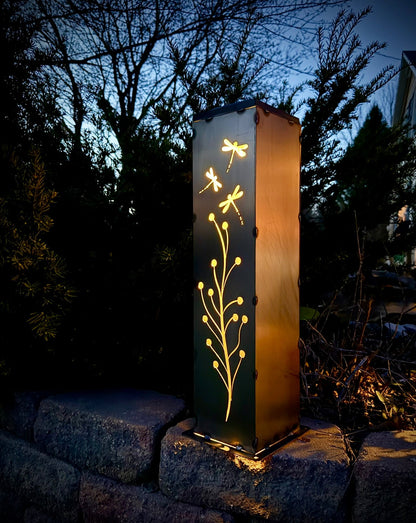 Dragonfly Branch Solar Luminary Pillar - Steel