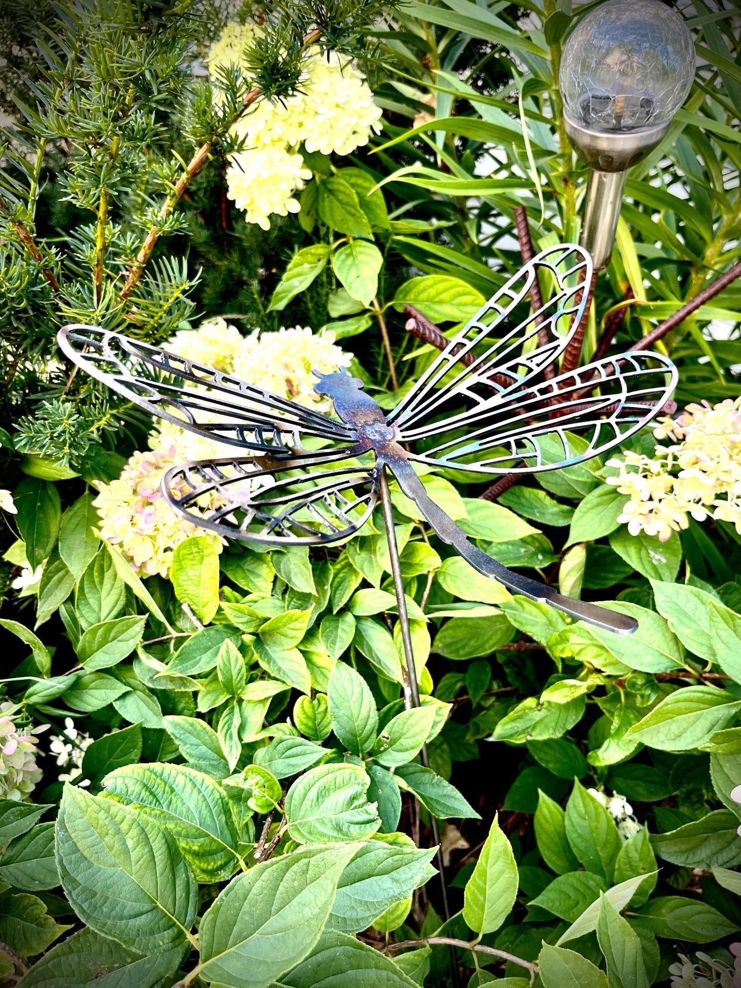 Flame Painted Steel Dragonfly Yard Stake