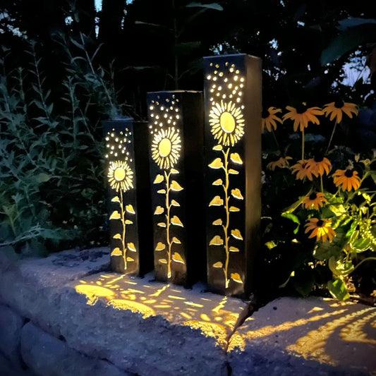 Sunflowers Under the Stars Luminary Pillars w/ Solar Cap